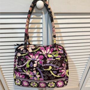 Vera Bradley Brown Pink Purple Green Floral Shoulder Bag Zip Closure for Women